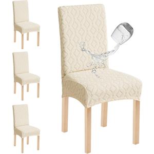 Genina Waterproof Chair Covers for Dining Room Set of 4, Removable Washable Chair Slipcover Protectors, Beige (Standard-4 Pack)