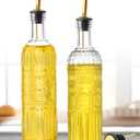 2 Pcs Olive Oil Dispenser Bottle for Kitchen,17oz Clear Glass Cooking Oil and Vinegar Dispenser Set, Coffee Syrup Dispenser with 2 Pourers and 1 Funnel (Two circles)