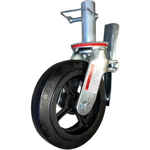 Scaffold Caster 8" x 2" Black Rubber Cast Iron Wheels w/Locking Brakes 1-3/8" Stem 500 lbs. Capacity (Pack of 3)