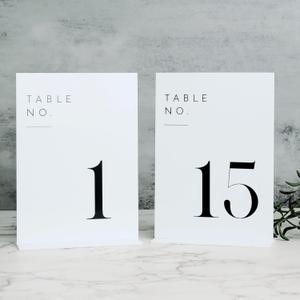 JINMURY White Wedding Table Numbers 1-15 with Stands, 5"x7" White Acrylic Table Numbers, Perfect for Wedding Reception, Party, Anniversary, Event (White Sign Black Font)