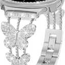 Bling Band with Case Compatible for Samsung Galaxy Watch 8 40mm 44mm, Women Diamond Butterfly Metal Bracelet Rhinestone Strap with Protector Case