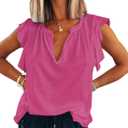 Dokotoo Women's Casual V Neck Ruffle Sleeve Summer Tank Tops Shirts (Pink, XL)