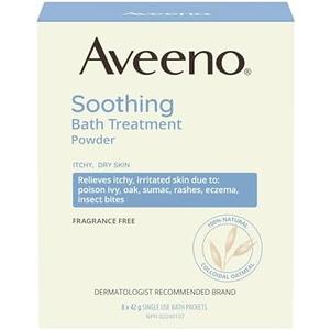 Aveeno Fragrance-Free Soothing Bath Treatment & Soak for Soothing Relief, 100% Natural Colloidal Oatmeal, Relieves Itchy, Irritated Skin Due to Eczema, FSA/HSA, 8 Single-Use Bath Packets