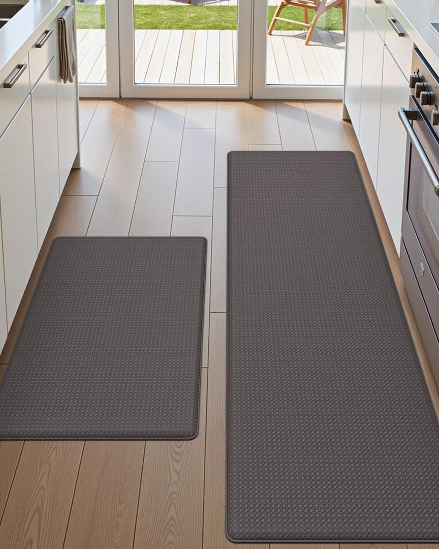 DEXI Kitchen Floor Mats 17"x29"+17"x59" Cushioned Anti Fatigue Standing Runner Rug Waterproof, Comfort Memory Foam Polyvinyl Chloride Padded for Front Sink Laundry, Dark Taupe