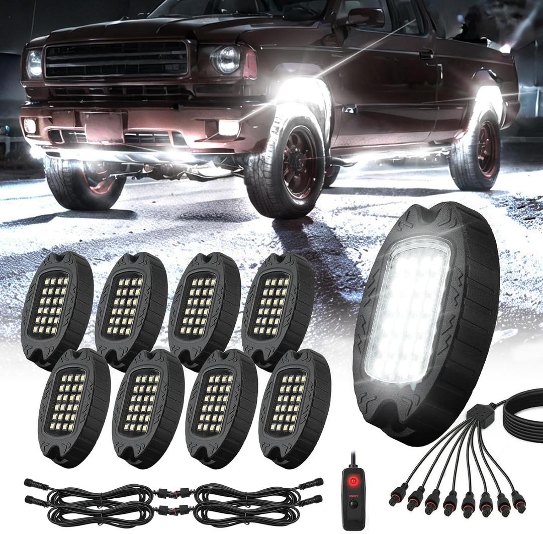 2 Pack Car Underglow Lights Kits, 4 Pcs Underglow LED Light Strip Kit and 8 Pods RGB LED Rock Lights Kit for Trucks Golf Cart ATV UTV SUV, Waterproof Multicolor Underbody Light with APP Control