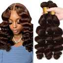 #4 Brown Bundles Human Hair Chocolate Loose Deep Wave Bundles 12 14 16 Inch Unprocessed Brazilian Virgin Hair Deals Quick Weave Hair Extensions 3 Bundle 50 Gram Per Bundle For Woman