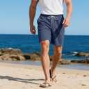 Mens Cargo Shorts Casual Drawstring Elastic Waist Corduroy Summer Beach Shorts with Pockets (Blue, S)
