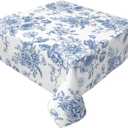 Blue Floral Round Tablecloth 60x60 Inch Square, Blue and White Chinoiserie Flower Toile Table Cloth Spring Decorations Polyester Stain Resistance Table Cover for Party Picnic Kitchen Decor