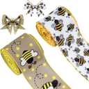 2 Rolls 20 Yards Bee Wired Edge Ribbons Honeybee Canvas Wired Edge Ribbons Black Yellow Wired Edge Ribbon for DIY Craft Wrapping Floral Hanging Ornaments, 2 Styles