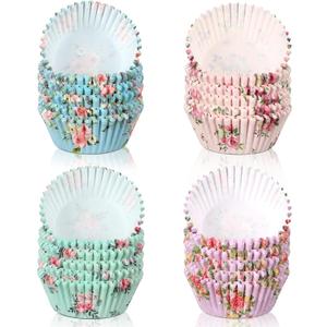 Yaomiao 600 Count Floral Cupcake Liners Tea Party Baking Paper Easter Flower Muffin Cupcake Liners Wrappers for Tea Party Wedding Birthday Baby Shower Decorations, 4 Styles