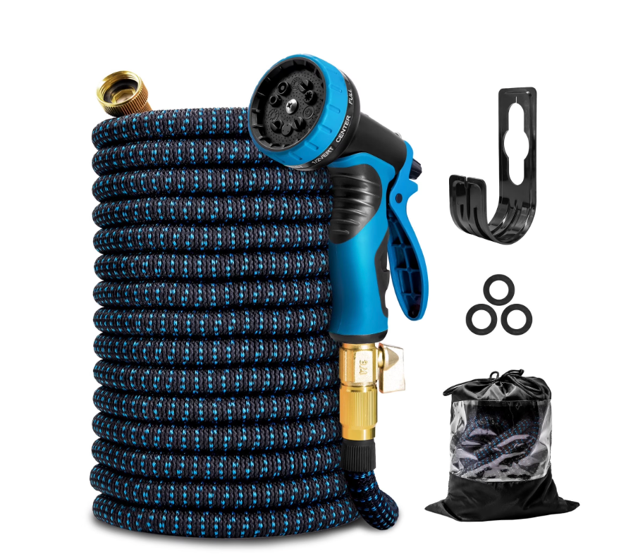 Kotto 150 ft Flexible Garden Hose, Water Hose for Outside with 10 Spray Nozzles, Brass Connector, Leak-Proof, Blue