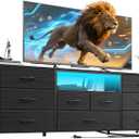 Furnulem 9 Drawer Dresser, 63 Long TV Stand for Bedroom, Entertainment Center with Power Outlet & LED Light for 65"-75" TV, Black Dresser with Fabric Storage Drawers for Closet