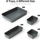 ISSEVE 8Pcs Nesting Silicone Drawer Organizer Trays, 4 Size Versatile Vanity Bathroom & Desk Drawer Organizer Set Storage Bins for Office,Kitchen,Nightstand,Black
