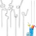 Yinkin 6 Pcs Wavy Glass Straw Reusable Curved Silly Glass Straws Shatter Resistant with 2 Cleaning Brushes Clear High Borosilicate Glass Straws for Kids Adults Smoothies Juice (Clear, 8 Inch)
