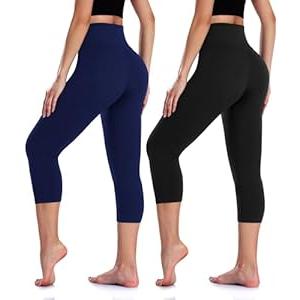 4 Pack Capri Leggings for Women Butt Lift High Waisted Tummy Control No See-Through Yoga Pants Workout Running (Small-Medium, 15-2 Pack Capri Leggings Black/Navy Blue)