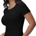 Womens T Shirts Basic Short Sleeve Crew Neck Slim Fit Tees Summer Workout Casual Bodycon Tops 2025 (Black, XXL)