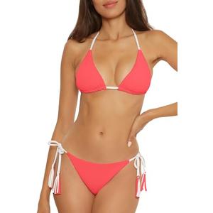 BECCA Women's Standard Modern Edge Reversible Triangle Top and Tie Side Bottom Bikini Set, Adjustable, Two Piece Swimsuits, Paprika, Medium