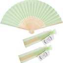 50pcs Paper Hand Fan Bamboo Handheld Folding Fans with Organza Bags and Thank You Tags Home Decorative Wedding Party Favors (Light green)
