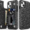 LETO for iPhone 15 Wallet Case - Flip Folio Leather Kickstand - Fashionable Designs - Credit Card Holder - Protective Phone Cover for Women and Girls - 6.1" - Stars