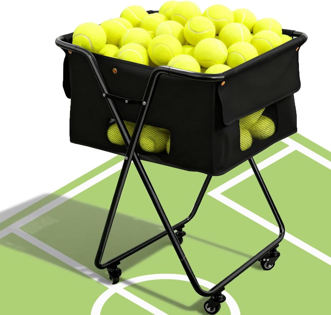 Foldable Tennis Ball Hopper, Holds 170 Balls, Large Capacity Tennis Ball Hopper with Wheels for Baseball Softball Pickleball Training