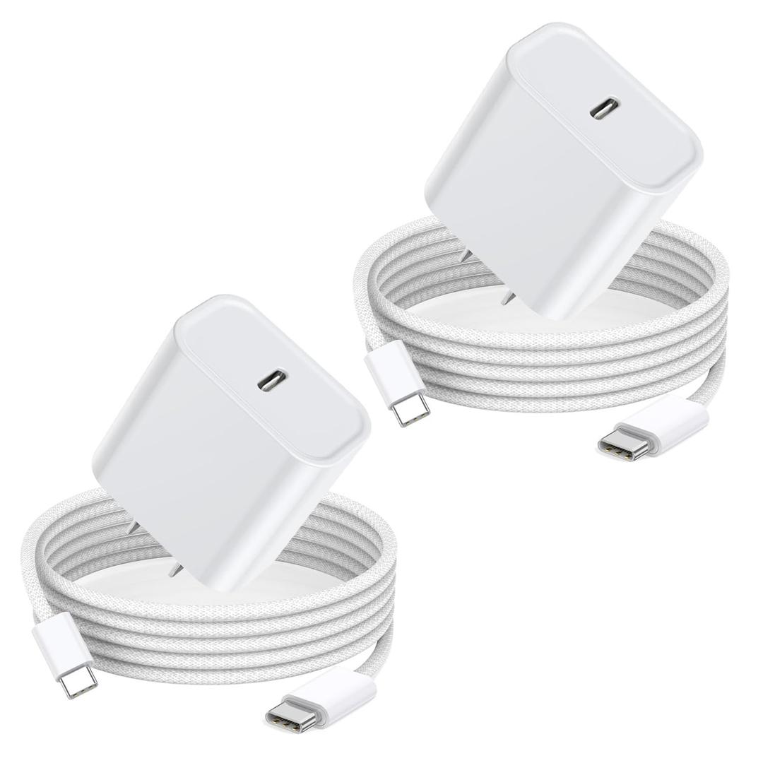 iPhone 16 15 Charger Fast Charging, 2Pack 20W USB C Wall Charger Blocks Adapter Cube with Fast Charging USB C Cable Quick Charge Cord for iPhone 16/16 Plus/16 Pro/16 Pro Max/16e/15/15 Pro Max/iPad Air (Woven)