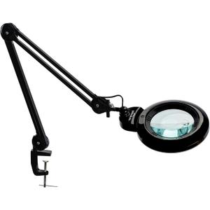 Bifocals Magnifying Desk Lamp with Clamp, 5 Diopter with 20 Diopter, 6 Inch Detachable Lens and 120PCS LEDs, 3 Color Modes 1200 Lumens Swivel Arm Magnifying Lamp with Light for Crafts (Black)