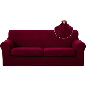 U-NICE HOME 3 Pieces Stretch Couch Cover Sofa Cover Washable Sofa Slipcover with Individual Seat Cushion for 2 Cushion Couch Sofa Pet Friendly(Sofa 2 Seat, Burgundy)