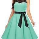 Bbonlinedress Women's 1950s Vintage Rockabilly Swing Dress Lace Cocktail Prom Party Wedding Guest Dress  (Mint,Size L)