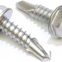 Bolt Dropper No. 14 x 3/4" Stainless Hex Washer Head Self Drilling - 100 pc - 410 Stainless Steel Self Tapping TEK, No. 3 Point, Plain Finish, ssd Screws