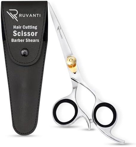 Ruvanti Hair Cutting Scissors - Professional Barber Premium Shears For Salon And Home Use, Sharp & Durbale Stainless Steel Blades for essential hair care & grooming, Comfortable Grip Handles