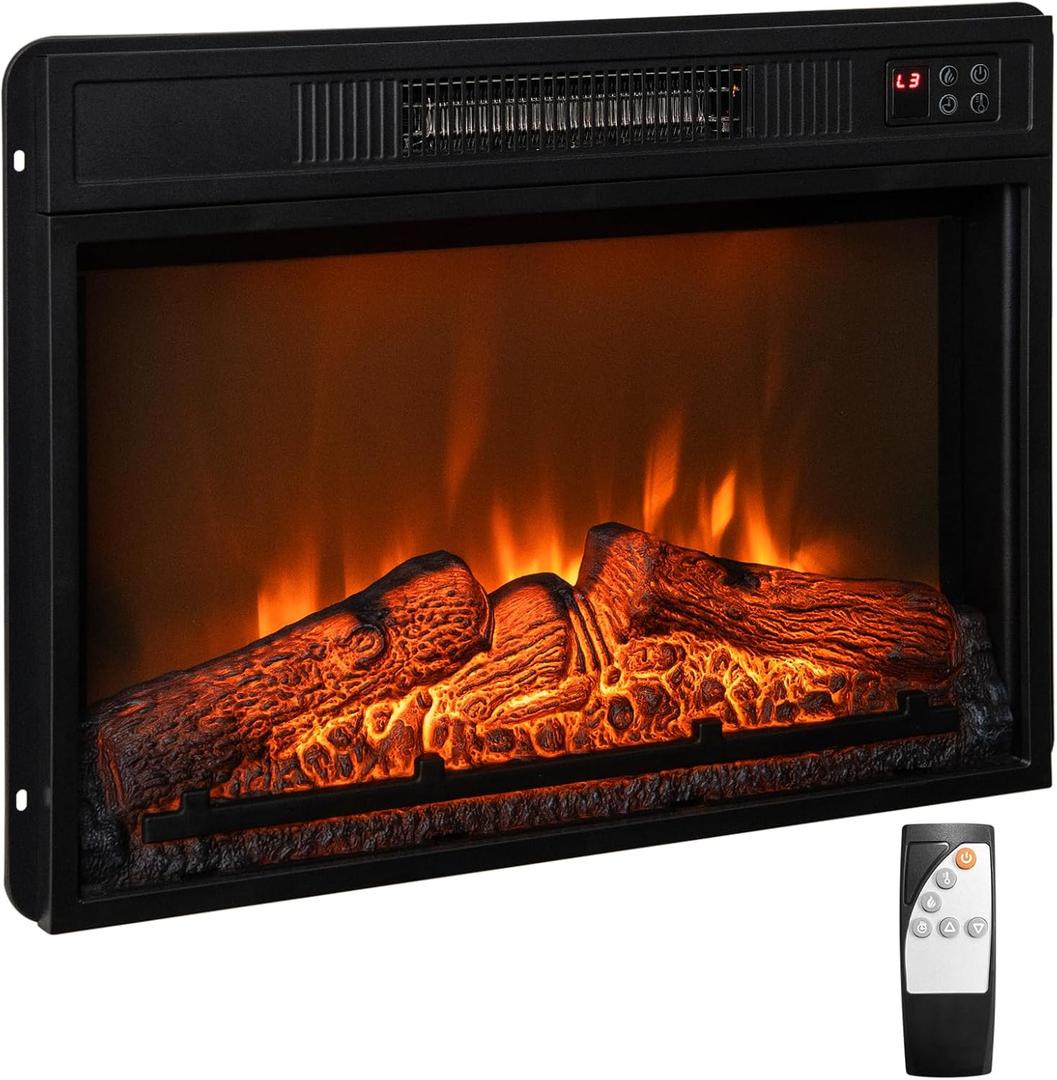 Tangkula 23 inch Electric Fireplace Insert, Recessed Fireplace w/ 3 LED Realistic Flame Effects, Remote Control, 30 Min to 6H Timer, Overheat Protection, 1400W Faux Fireplace for Bedroom Home