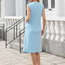 Allegra K Cap Sleeve Work Dress for Women's Summer Midi Round Neck Casual Split Hem Dresses (Blue), 
