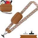 Clip and Go Strap for Phone with Wallet Crossbody, Adjustable Phone Lanyard with Detachable RFID Wristlet Wallet, Pattern Strap, Bronze(M)