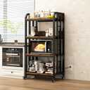 4-Tier Kitchen Bakers Rack with Power Outlet and Rolling Wheels, Microwave Stand with Storage, Adjustable Kitchen Shelves Freestadning, Coffee Bar Station, Bakers Rack for Spices, Pots and Pans, Brown (15.7"D x 25.59"W x 55.12"H)