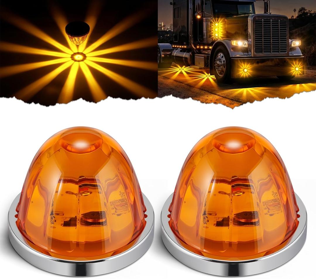 2PCS Watermelon Lights, Strobe & Constant Dual Function Amber LED Watermelon Lights, IP65 Waterproof Stop Turn Marker Tail Lights, for 12-24V Semi Trailers, Trucks, Pickups, Supports Light Mode Sync