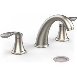 Bathroom Sink Faucet, Faucet for Bathroom Sink, Widespread Brushed Nickel Bathroom Faucet 3 Hole with Stainless Steel Pop Up Drain and cUPC Lead-Free Hose - (Brushed Nickel) (8 Inch 1 Pack)