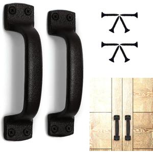 Rustic Barn Door Handles Black Cast Iron Gate Handle Vintage Metal Solid Heavy Duty Sliding Door Handle Fence Cabinet Pull Grab Handle, Set of 2, 7 Inch