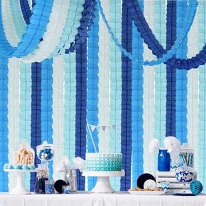 BEISHIDA 12PCS Four Leaf Clover Paper Garland 120ft Navy Blue Ocean Party Streamers Tissue Flower Reusable Hanging Banner for Wedding Baby Shower Home Party Backdrop Graduation Decoration