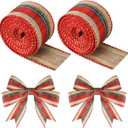 2 Rolls 12 Yards Christmas Buffalo Plaid Ribbons Burlap Wired Edge Plaid Ribbons 1.5 Inch Width Check Gingham Fabric Craft Ribbon for DIY Bows Wrapping Decoration (Green-Red)