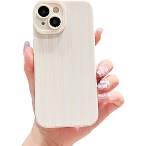 2 x Compatible with iPhone 15 Case Cute Aesthetic Striped Design for Girls Women,Soft Silicone Shockproof Protective Designed for iPhone 15 Case-White