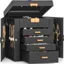 TORIBIO Jewelry Box for Women, Leather Jewelry Organizer with Mirror & Lock, 5-Tier Jewelry Storage Organizer with 4 Drawers for Girls/Women/Mothers, Necklace Earring Bracelets Holder Organizer