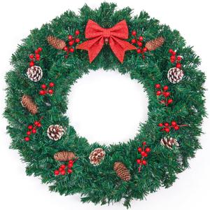 24 Inch Christmas Wreath for Front Door - Farmhouse Holiday Decor for Indoors and Outdoors, No Light
