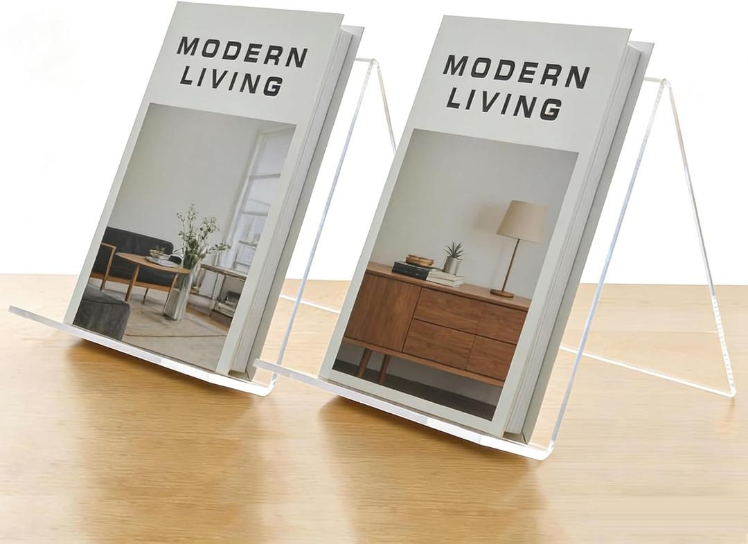 4 x Clear Acrylic Book Stand 8.5 x 11 Inch Display Holder for Cookbook, Tablet, Magazine, Photo, Plate Transparent Easel for Home, Kitchen, Office (2 Pack)