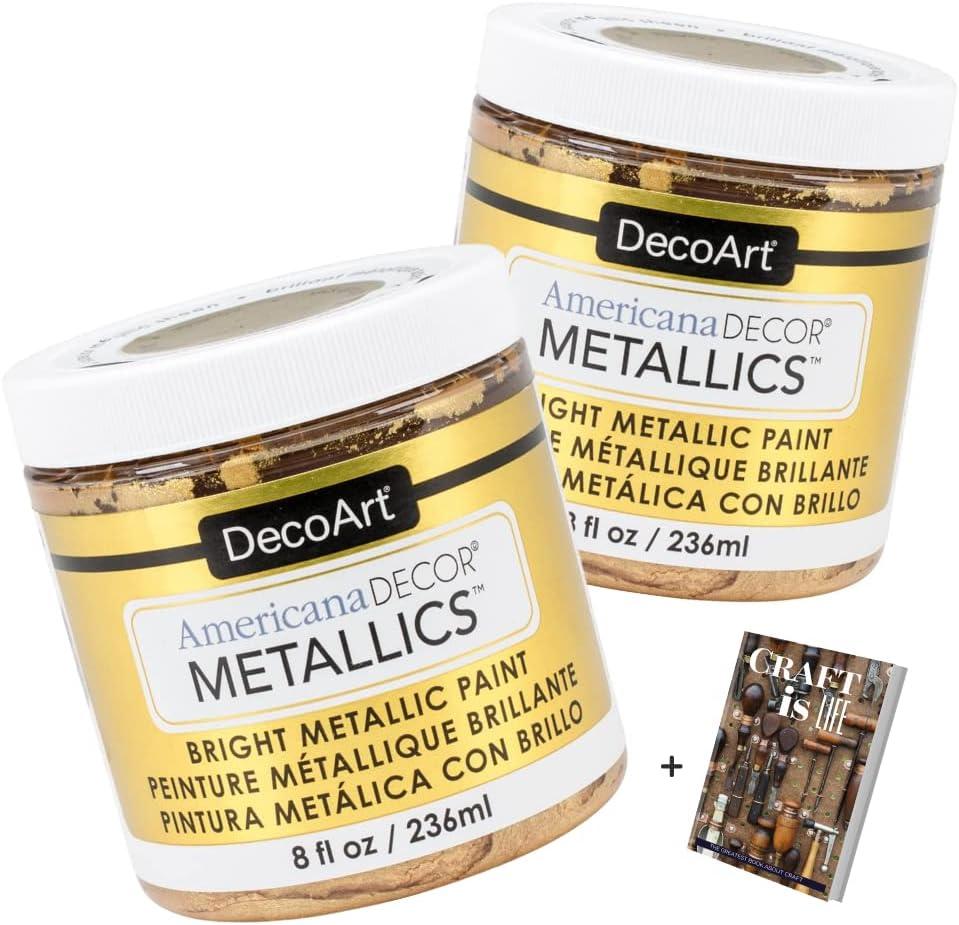 Americana Decor Metallics 24K Gold Paint - 2 Pack, 8oz, Multisurface, Home & Wall Decor, Gilding, Includes E-book