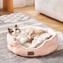 Bedsure Dog Beds for Small Dogs - Round Cat Beds for Indoor Cats, Washable Pet Bed for Puppy and Kitten with Slip-Resistant Bottom, 20 Inches, Peach Pink