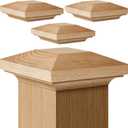 Sasylvia 4 Pcs Wood Newel Post Flat Peak Red Oak Newel Post Cap Mounting Kit for Indoor Stair Outdoor Fences Mailboxes Decks (3 x 3 Inch)