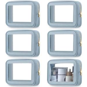 Abbylike 6 Pcs Clear Makeup Bags Mother's Day Travel Nylon Clear Blue Toiletry Bag Bulk Car Organizer Case Waterproof Toiletry Pouch with Golden Zipper for Teacher Mother Women Wedding Gift