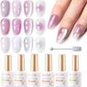GELLEN Purple Gel Nail Polish Set, 12PCS Jelly Purple Lavender Gel Polish Set Beige Gra, Glitter U V Gel Nail Polish Kit, Include Clear Cat Eye Gel Polish Blooming