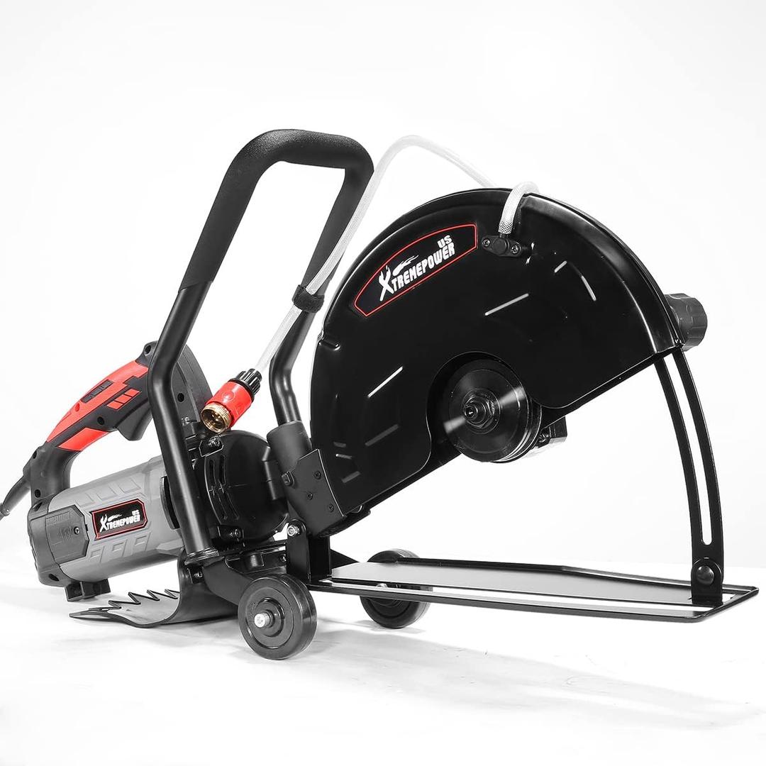 XtremepowerUS 2600W 14" Concrete Saw Electric Cutter Wet/Dry Circular Concrete Cement Cut Off Floor Saw Water Feed Dust Port, Black/Red