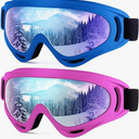 Dizywiee 2-Pack Kids Ski Goggles, Snowboard Goggles for Youth Teens Boys & Girls, Winter Snow Sports Goggles, Blue and Pink